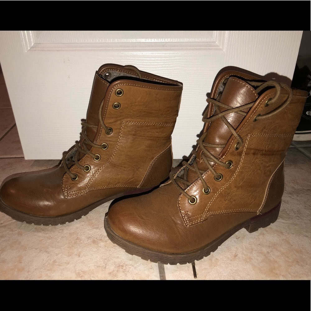 Brown combat boots